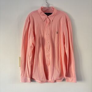 Polo Ralph Lauren Shirt Mens M Pink Button Up Round Collar Oxford Slim Fit